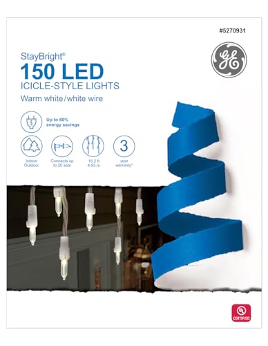 GE StayBright® LED Icicle-Style Lights, 150ct (Warm White)