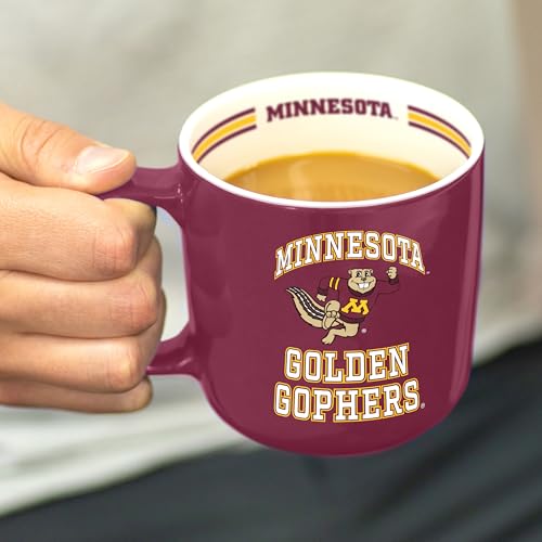 Image of Logo Brands NCAA Minnesota Golden Gophers 15 oz Stripe Coffee Mug - Vintage Team Logo, Inside Print & Stripes, Microwave & Dishwasher Safe- Great Gift For Fans & Alumni
