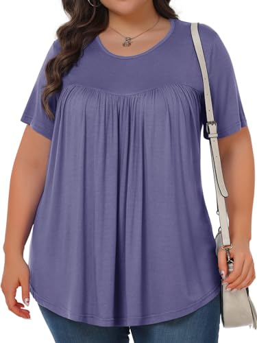 Image of Tencede Womens Plus Size Tops Tunic Short Sleeve Crew Neck Shirts Casual Soft Blouse 1X-5X