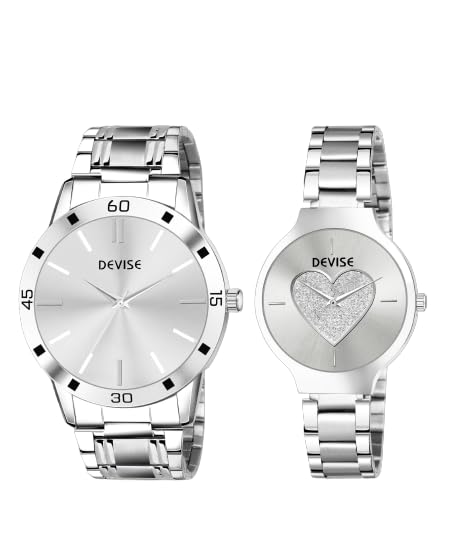 DEVISE Grey Color Dial Stainless Steel Strap Round Shap Analog Couple Watch for Men and Women - Combo of 2 (Grey-03) (B0CLYB627R) Amazon Price History, Amazon Price Tracker