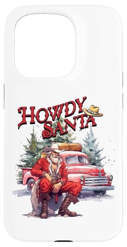 Western Christmas Santa Cowboy Red Howdy Red Truck X}zP[X iPhone 15 Pro p