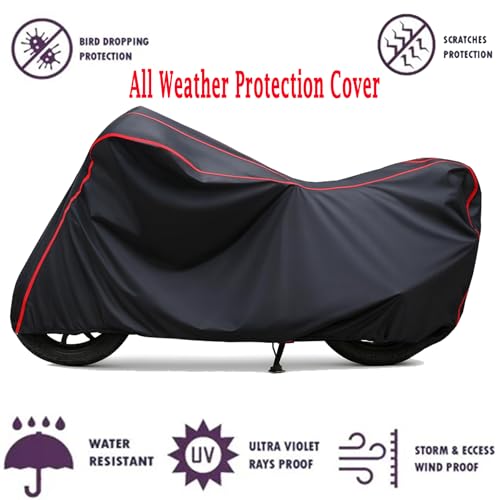 Image of Waterproof Bike Body Cover Compatible for | Bajaj Pulsar N160 ABS | Taffeta Fabric, Red Piping Design, Bottom Elastic Fit | Dustproof, Sun UV & Rain Protection for All Bikes