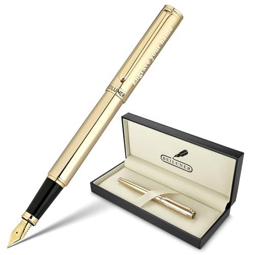 BEILUNER Gold Personalized Fountain Pen,Stunning Luxury Surface,24K Gilded Nib(Fine),Gorgeous 24K