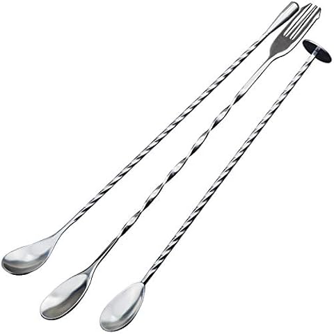 JETKONG 3 Pcs Cocktail Mixing Spoons 12-Inch Bar Spoon Long Stirring Spoon Drink Stirrers Cocktail Spoons for Tea, Coffee, Ice Cream, Juice, Drinks, Milkshakes Cover