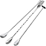 JETKONG 3 Pcs Cocktail Mixing Spoons 12-Inch Bar Spoon Long Stirring Spoon Drink Stirrers Cocktail Spoons for Tea, Coffee, Ice Cream, Juice, Drinks, Milkshakes