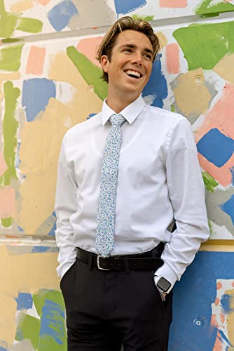 Image of DAZI Men's Skinny Tie Floral Print Cotton Necktie, Great for Weddings, Groom, Groomsmen, Missions, Dances, Gifts.