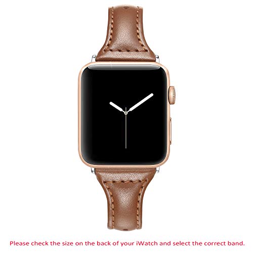 Secbolt Leather Bands Compatible With Apple Watch Band 38Mm 40Mm 41Mm Iwatch Se Series 8 7 6 5 4 3 2 1 Slim Replacement Wristband Strap Stainless Steel Buckle, Brown #TOP1