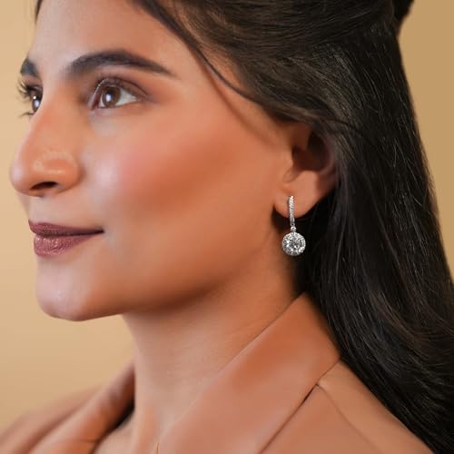 Diamond Dangle Earrings | 1 Carat - 10 Carat IGI Certified Lab Grown Diamond | 14K Or 18K in White, Yellow Or Rose Gold | Lyra Halo Lab Diamond Dangle Earrings | Prong Settings | FG-VS1-VS2 Quality | Friendly Diamonds2