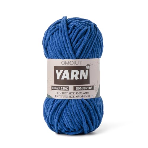 Image of Blue Fluffy Chenille Yarn for Crocheting - Baby Yarn for Crocheting Soft Blanket - (100g /87.4yds) Crochet Amigurumi Chunky Yarns - Super Bulky 5 Velvet Yarns