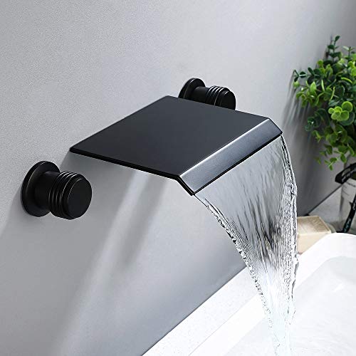 KunMai Wall-Mounted Matte Black Bathtub Filler Faucet,Waterfall Vessel Sink Faucet with Double Handles