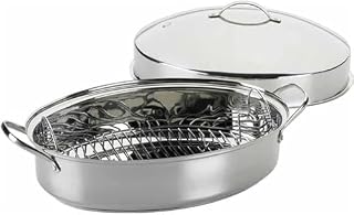 Roasting Pan, Stainless Steel Oval Roaster Set - Roasting Pan with Rack and Lid - Induction Compatible Dishwasher Safe Oven Safe Turkey Roaster(Extra Large)