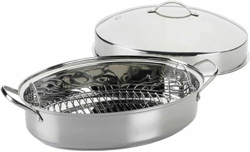 WDSOPK Stainless Steel Oval Roaster Set - Extra Deep Roasting Pan With Rack, Lid, And Enhanced Capacity - Induction Compatible, Dishwasher And Oven Safe Turkey Roaster Baking Pa