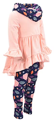 Image of Unique Baby Girls Kids Toddler 3pc Outfit Set Long Sleeve Cotton Blend Tunic Top Leggings and Scarf
