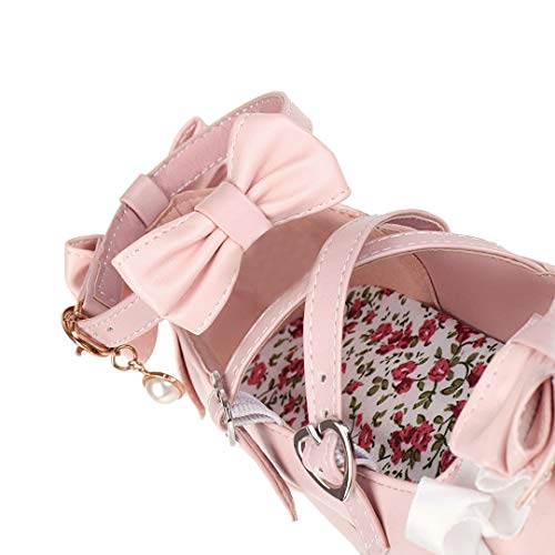 Mary Jane Pumps Women Mid Block Heel Ankle Strap Platform Shoes With Bowknot Round Toe Sweet Rockabilly Kawaii Cosplay (Pink,Size9) #TOP2