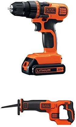 BLACK+DECKER BDCR20B 20V Max Lithium Bare Reciprocating Saw with BLACK+DECKER LDX120C 20V MAX Lithium Ion Drill / Driver