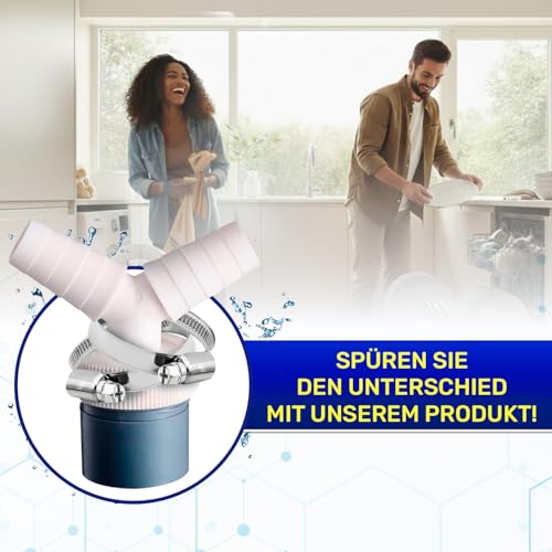 Waschmaschine Abfluss Adapter mit Abgang für Rohr Ø40 mm und Eingang Ø18-24 mm aus ABS - Y Adapter für Doppelanschluss Ablaufschlauch Spülmaschine - 2 Stück Schlauchschellen Ø20-32 mm - MONTERAL