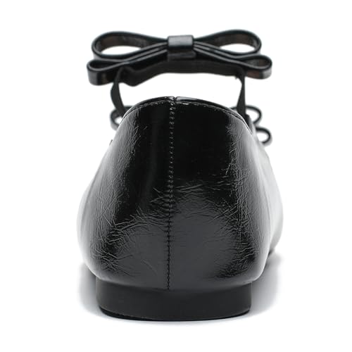 LIURUIJIA Women's Ballet Flats with Bow Square Toe Casual Comfortable Retro Mary Jane Lolita Dress Shoes Black 44 US 10.54