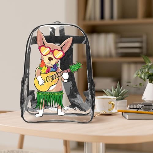 Chihuahua Ukulele Summer Clear Backpack - Lightweight Transparent Backpack For Security, Sports & Travel3