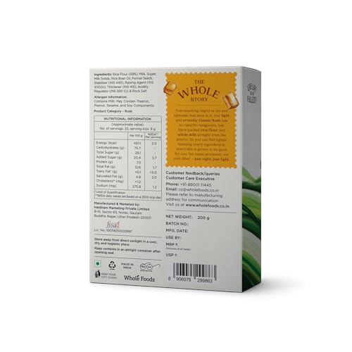 Image of Whole Foods Gluten-Free Rusk - Crispy & Crunchy Tea-Time Toast | No Maida Rusk Biscuit | High-Fiber & Easy to Digest | Healthy Wheat-Free Snack - 400 g (Pack of 2)