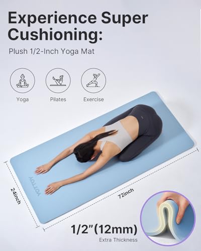 YOTTOY Yoga Mat，Extra Thick Yoga Mat (1/2inch),Professional TPE Exercise Mat,Non-Slip Workout Mat for Yoga, Pilates, Fitness, Barefoot Workouts, Home Gym Studio with Strap - Thumbnail 3