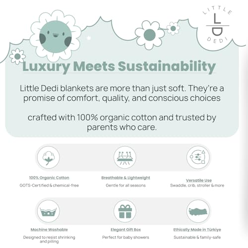 Image of 100% Organic Cotton Baby Knitted Blanket with Gift Box - Soft Toddler, Crib, Stroller Blanket - Neutral Swaddle and Receiving Blanket for Newborns, 30 inchx40 inch, Sage