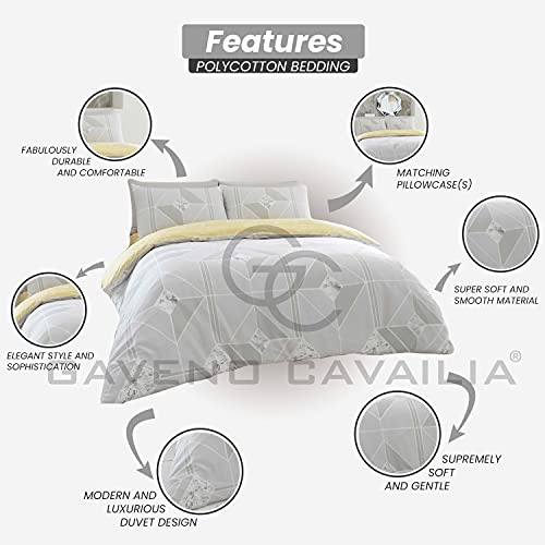 GC GAVENO CAVAILIA Geometric Pattern Shapes Duvet Cover, Luxury Reversible Marble, Lines Quilt Bed Set, Polycotton, Grey, Double - Image 2