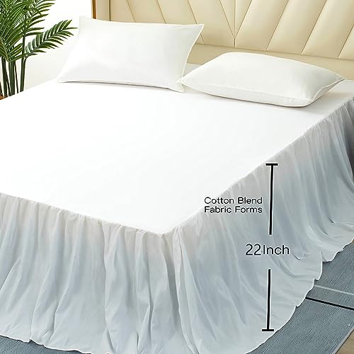 Image of Bed Skirt King Size 22 Inch Drop Ruffled Bed Skirt with Split Corners | Bed Skirt with Platform, Soft and Stylish 100% Microfiber, White