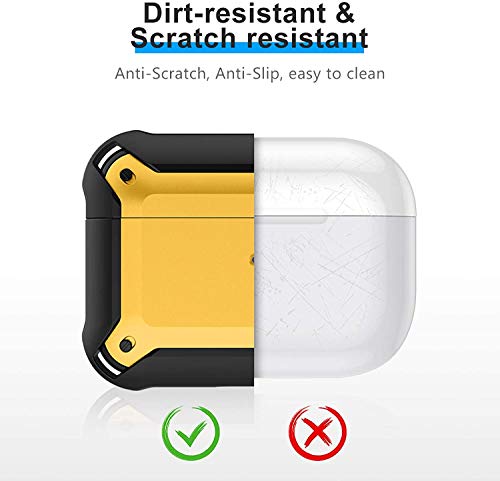 Image of HAMZ Eggshell Edition (Visible Front LED) Press Lock Button Hybrid Shockproof Four Corner Buffer Design Case Suitable for Airpods Pro (Yellow-Black)