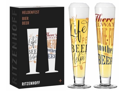 RITZENHOFF 6271002 - Bicchieri da birra 330 ml, set da 2 pezzi, serie Heroes, con scritta, multicolore, made in Germany