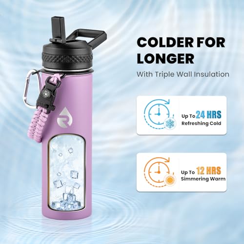 Image of RAYMYLO Insulated Water Bottle 20 oz, Triple Wall Vacuum Stainless Steel (Cold for 24Hrs, Hot for 12Hrs), Leak Proof & Non-BPA, Modern Water Bottle Jug for School with Straw Spout Lids