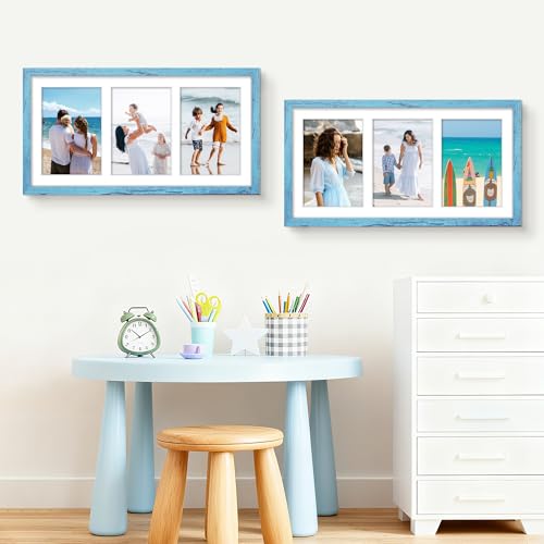 Image of DUENPY 8x16 Collage Picture Frame 5x7 Collage Picture Frame Displays Three 5x7 inch Photos or 8x16 (Without Mat) for Available Horizontal Wall Mounting Display and Vertical Blue