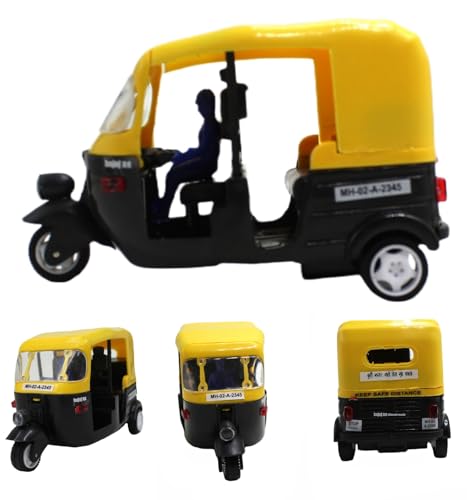 Image of NeoKiddo Pull Back CNG Auto Rickshaw Toy for Kids | 3-Wheeler Autorickshaw Vehicle Toy with Driver | Durable Mini Auto Toy for Boys & Girls (Yellow Black)