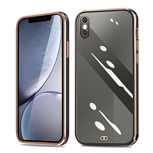 iPhone XS/X ケース クリア アイフォンx xs カバー 透明 シリコン メッキ加工 耐衝撃 TPU 落下防止 防塵 薄型 軽量 一体型 変形防止 人気 おしゃれ 全面保護 iPhoneXS/X(ブラック)