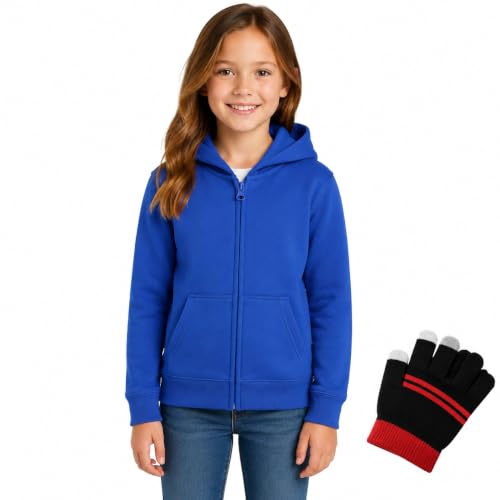 Image of Bienzoe Girls Zip Up Hoodie: Soft Cotton Hooded Sweatshirt Blue Size 14