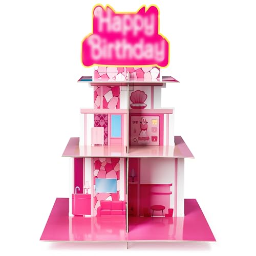 2ooya Princess Dreamhouse Cupcake Stand 3-Tier Pink Mini Dessert Holder Cardboard Set with Birthday Cake Topper for Kids Girls Afternoon Tea Birthday Gift Party Table Decoration Baking Candy Display
