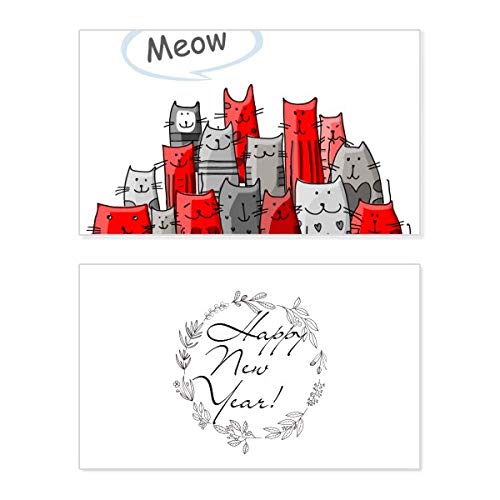 Tarjeta de felicitación conmemorativa de Año Nuevo con diseño de gato Meow Protect