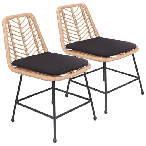 Happy Garden Lot de 2 chaises OKA en rotin synthétique avec Coussins, résistant UV et déperlant