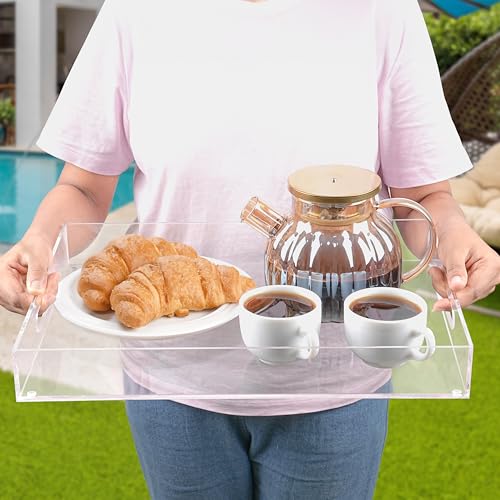 Plateau decoratif rectangulaire transparent pour café et petit-déjeuner