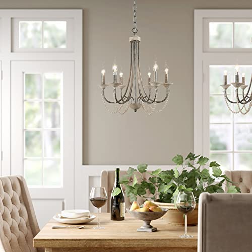 Cfaghomedesign Beaded Chandelier Light Fixture,Handcraft Empire Silver Chandeliers,Rustic Grey Metal 6-Light Arms,For Dinning Room, Foyer Hallways,Living Room #TOP3