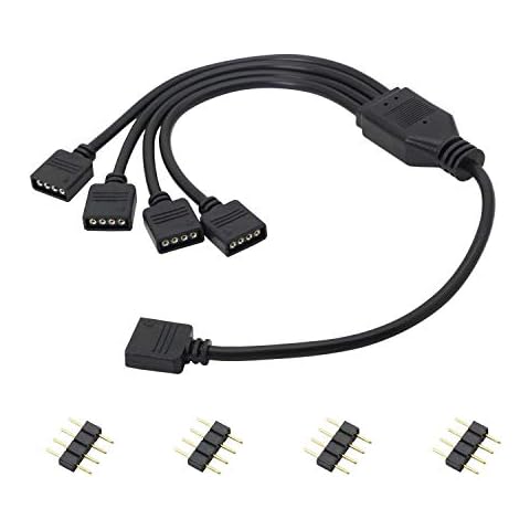 Honglei RGB Splitter Cable LED Strip Connector, RGB 4 Pin Splitter 1 to 4 Cable 5050 LED Tape Light Connector,Extension Cable for Computer Motherboard(5-12v) (1 to 4) Cover