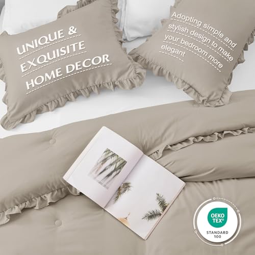 Image of HARBOREST King Comforter Set Linen - Ruffle Comforter for King Size Bed, Fluffy King Size Comforter Set for All Seasons, 3 Pieces (1 Comforter & 2 Pillow Shams)