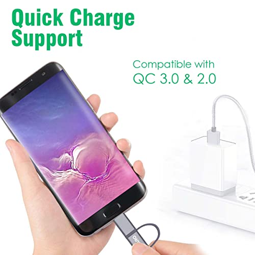 Image of Agaro 2 in 1 Usba to Micro to Type C Nylon Braided, Sturdy Cable with Fast Charging & Data Transmission 1.2M Cable for Smartphone and Charging Adapter (3.93 Feet Long) (Grey)
