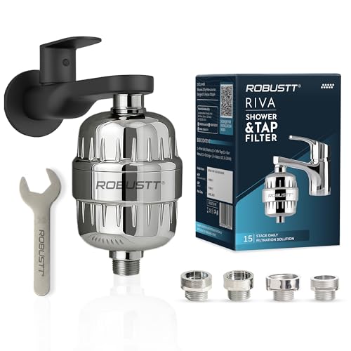 Image of Robustt Riva 15 Stage Shower /Tap Filter & Water Softener for Home (Silver) | Reduces Hair Fall, Skin Dryness & Limescale| Hard Water Filter For Tap, Shower, Handshower| Includes Kit & Manual