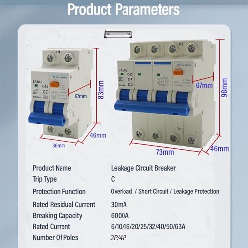 Interruptor RCBO 4P 20A 30mA contra sobrecarga y cortocircuito AC230V 2
