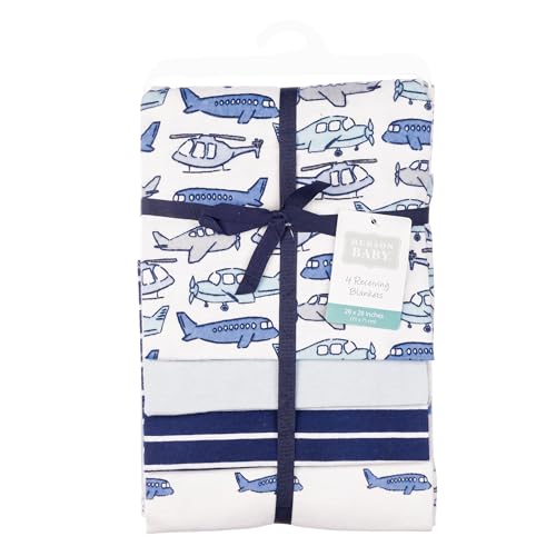 Image of Hudson Baby Infant Boys Cotton Flannel Receiving Blankets 4-Pack, Born To Fly, One Size