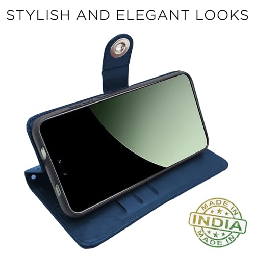 Image of Pikkme Flip Cover Leather Finish | Inside TPU with Card Pockets | Wallet Stand and Shock Proof | Complete Protection Button Flip Case for Xiaomi Civi 4 Pro 5G / Xiaomi 14 Civi 5G (Blue)