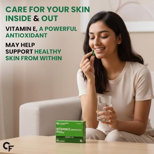 Image of Carbamide Forte 400 mg Vitamin E Capsules for Face and Hair | 100% Natural Vitamin E Supplement with VitaminE Oil | Paraben Free - 30 Capsules