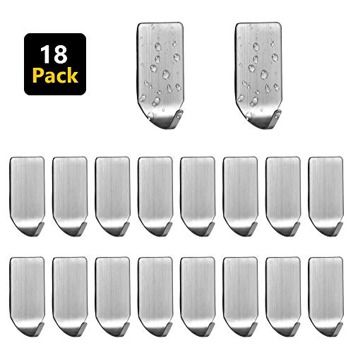 Ganci Adesivi, Wodgreat 18PZ Ganci autoadesivo Mini Ganci Appendiabiti da Parete, Gancio in Acciaio Inox per Bagno/Cucina/Asciugamani/Chiave/Cappello, Impermeabile e Rimovibile, Argento