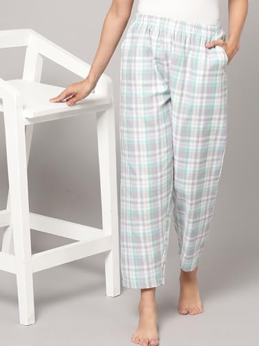Image of KRYPTIC Women's 100% Pure Cotton Woven Pyjama | Mid Rise Relaxed Fit Full Length Nightwear Pant with Elasticated Drawstring Waistband & Side Pocket | Comfortable Lounge, Sleepwear & Casual Bottom Wear
