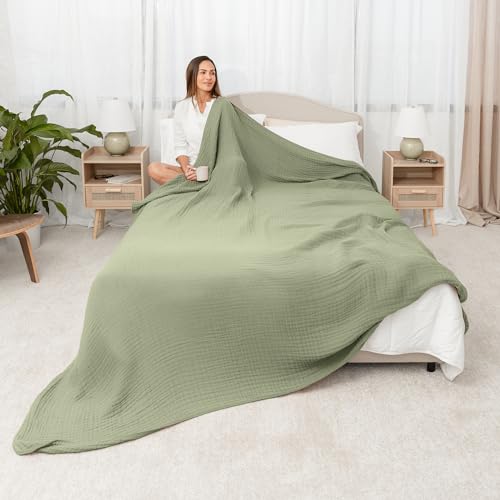 Image of Comfy Cubs Muslin Blanket for Adults King 108 inch x 90 inch - 6 Layer Soft, Breathable & Lightweight Muslin Adult Blanket - Machine Washable & Designed in The US Bedding for All Seasons - Sage